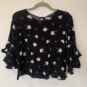 Floral Ruffle Half Sleeve Crop Top Blouse